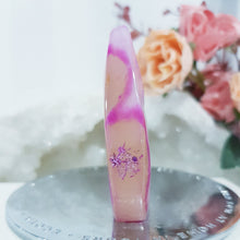 Load image into Gallery viewer, pink-agate-crystal-flame-stone-dyed-tower-lovely
