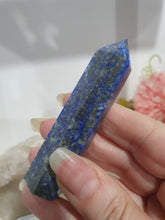 Load image into Gallery viewer, Lapis Lazuli with Pyrite Crystal Point Tower Stone.  

INSPIRES HARMONY, WISDOM &amp; PSYCHIC PROTECTION

Lovely Lapis Lazuli crystal point tower with gorgeous Pyrite inclusions. 
