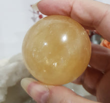Load image into Gallery viewer, Honey-Calcite-Sphere-on-Stand-Crystal-Stone-Moonlight-Crystals-Australia

