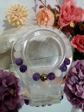 Load image into Gallery viewer, Beautiful POWERHEALER Crystal Beaded Bracelet. Amethyst, Rose Quartz, Quartz &amp; Pyrite. 8mm

