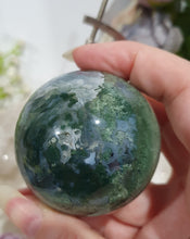 Load image into Gallery viewer, Moss Agate Sphere Crystal Carving on Planet Stand 55mm | Promotes Grounding &amp; Connection to Earth 2
