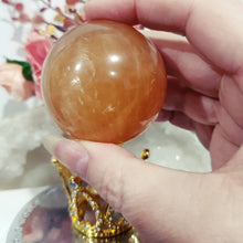 Load image into Gallery viewer, honey-calcite-sphere-crystal-carving
