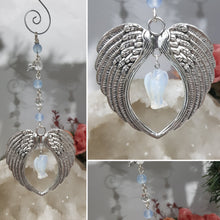 Load image into Gallery viewer, MEMORIAL KEEPSAKE Angel Wings BLUE JADE Crystal Energy Enhancer© / Ornament / Sun Catcher / Memorial Hanger 195mm
