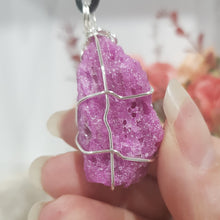 Load image into Gallery viewer, Ruby Raw Crystal Wire Wrapped Pendant Stone silver with black cord necklace P55
