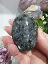 Load image into Gallery viewer, Lavakite Palm Stone Crystal Carving on Stand. Inspires Protection and Grounding
