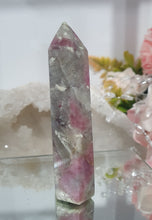 Load image into Gallery viewer, Pink Tourmaline in Quartz Crystal Point Tower Stone.

THIS POINT HAS A BROKEN TIP

STONE OF SELF LOVE &amp; COMPASSION

Lovely Pink Tourmaline in Quartz point tower. Lovely pockets of Pink Tourmaline. 
