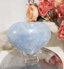 Load image into Gallery viewer, Blue-celestite-heart-on-stand-moonlight-crystals-australia
