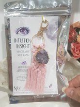 Load image into Gallery viewer, KEY RING Pink Macrame - INTUITION / INSIGHT - Amethyst Crystal Cluster Stone 150mm 3 KEYRING
