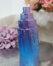 Load image into Gallery viewer, Lovely blue purple coloured (dyed) Selenite tower. Aids in cleansing and brings insight. 
