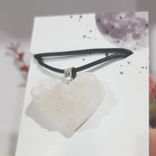 Load image into Gallery viewer, Heart Quartz Crystal Cluster Pendant Stone silver with black cord necklace P58
