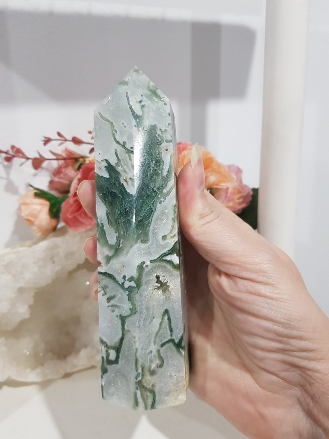 Moss Agate Crystal Tower Gemstone stone 140mm 22 DRUZY!
