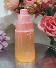 Load image into Gallery viewer, Lovely Peach coloured (dyed) Selenite tower. Aids in cleansing and grounding. 
