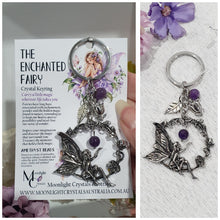 Load image into Gallery viewer, "THE ENCHANTED FAIRY" Metal Fairy Keyring Key chain with Amethyst Beads Stone Silver Crystal Key Ring&nbsp;

INSPIRES INTUITION AND MAGIC

Carry a little Magic wherever life takes you!
