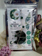 Load image into Gallery viewer, The Grounding Moon Crystal Energy Enhancer Suncatcher. Stunning Moss agate Moon beaded with Moss Agate and quartz.  Hang in your home or space and feel the ambient energy. Great Crystal gift idea. 
