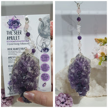 Load image into Gallery viewer, THE SEER AMULET - handcrafted Amethyst Cluster silver Crystal Energy Enhancer© Hanger Ornament Suncatcher

INTUITION / SPIRITUALITY / TRUST

Gorgeous Large Amethyst Cluster beaded with Amethyst, quartz and rose quartz. Wired in Silver
