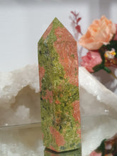 Load image into Gallery viewer, Beautiful Unakite Crystal Point Tower Stone. Lovely Colouring. Inspires confidence and self worth

