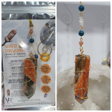 Load image into Gallery viewer, WAND OF EMPOWERMENT Sunstone Crystal Tower Stone Gold Wired Crystal Energy Enhancer© Hanger Ornament Suncatcher.  Crystal Suncatcher. Inspires Courage, Joy &amp; Knowledge
