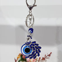 Load image into Gallery viewer, Key ring PEACOCK evil eye SILVER keyring
