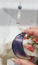 Load image into Gallery viewer, Fluorite Moon silver Energy Enhancer Sun Catcher Ornament 1
