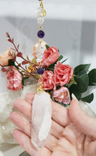 Load image into Gallery viewer, WISDOM / INTUITION / SPIRITUALITY - Lemurian Quartz Raw Crystal Gold Wired Energy Enhancer / Hanger / Sun Catcher 230mm EE68
