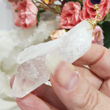 Load image into Gallery viewer, WISDOM / INTUITION / SPIRITUALITY - Lemurian Quartz Raw Crystal Gold Wired Energy Enhancer / Hanger / Sun Catcher 230mm EE68
