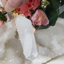 Load image into Gallery viewer, WISDOM / INTUITION / SPIRITUALITY - Lemurian Quartz Raw Crystal Gold Wired Energy Enhancer / Hanger / Sun Catcher 230mm EE68
