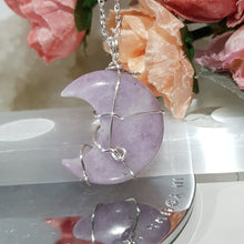 Load image into Gallery viewer, Lepidolite moon pendant silver wired (chain NOT included)  P9
