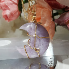 Load image into Gallery viewer, Lepidolite moon pendant gold wired (chain NOT included)  P8
