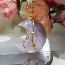 Load image into Gallery viewer, Lepidolite moon pendant gold wired (chain NOT included)  P8
