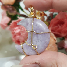 Load image into Gallery viewer, Lepidolite moon pendant gold wired (chain NOT included)  P8
