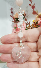 Load image into Gallery viewer, LOVE / HARMONY / SPIRITUAL AWARENESS - Rose Quartz Crystal Heart Silver Wired Stone Energy Enhancer / Hanger / Sun Catcher 200mm EE24
