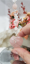 Load image into Gallery viewer, LOVE / HARMONY / SPIRITUAL AWARENESS - Rose Quartz Crystal Heart Silver Wired Stone Energy Enhancer / Hanger / Sun Catcher 200mm EE24
