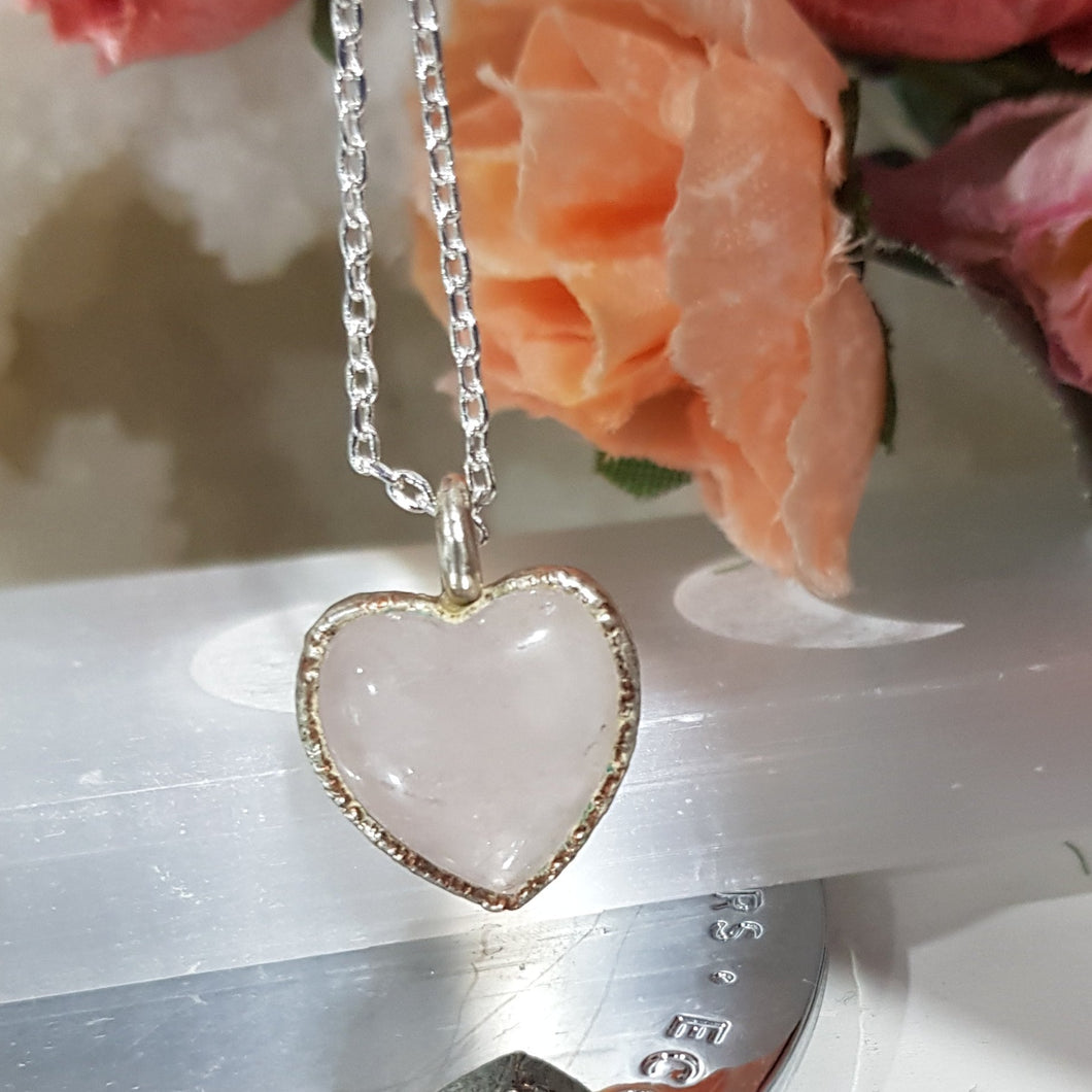 From the Earth Designs - Organically handcrafted Rose Quartz Silver electroformed heart pendant 20mm (chain not included) P16