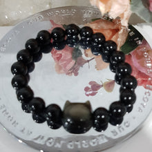 Load image into Gallery viewer, Cat head Black Obisidan Bracelet 8mm 7.5inch B11
