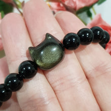 Load image into Gallery viewer, Cat head Black Obisidan Bracelet 8mm 7.5inch B11
