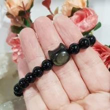 Load image into Gallery viewer, Cat head Black Obisidan Bracelet 8mm 7.5inch B11
