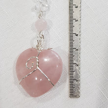 Load image into Gallery viewer, LOVE / HARMONY / SPIRITUAL AWARENESS - Rose Quartz Crystal Heart Silver Wired Stone Energy Enhancer / Hanger / Sun Catcher 200mm EE24
