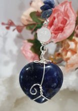 Load image into Gallery viewer, SELF ESTEEM / SELF TRUST / REJUVENATES - Sodalite Crystal Heart Silver Energy Enhancer / Hanger / Sun Catcher 180mm EE35
