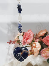 Load image into Gallery viewer, SELF ESTEEM / SELF TRUST / REJUVENATES - Sodalite Crystal Heart Silver Energy Enhancer / Hanger / Sun Catcher 180mm EE35
