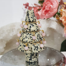 Load image into Gallery viewer, Christmas Tree Kiwi Jasper crystal carving wired with crystal beads 70mm gold 1
