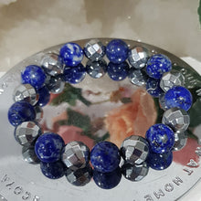 Load image into Gallery viewer, Lapis Lazuli &amp; Hematite Crystal 10mm Beaded Bracelet Gemstone 7 inch B37
