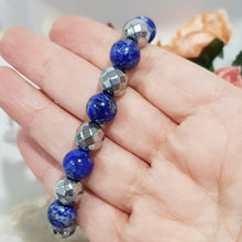 Load image into Gallery viewer, Lapis Lazuli &amp; Hematite Crystal 10mm Beaded Bracelet Gemstone 7 inch B37
