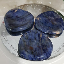 Load image into Gallery viewer, Gorgeous Sodalite Heart Worry Stone Crystal Carving Stone. Promotes emotional balance &amp; Self Esteem. Place in your pocket or bag to relieve stress and anxiety. 
