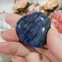 Load image into Gallery viewer, Gorgeous Sodalite Heart Worry Stone Crystal Carving Stone. Promotes emotional balance &amp; Self Esteem. Place in your pocket or bag to relieve stress and anxiety. 
