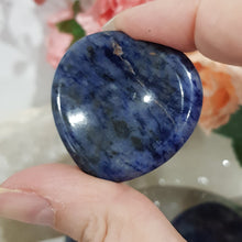 Load image into Gallery viewer, Gorgeous Sodalite Heart Worry Stone Crystal Carving Stone. Promotes emotional balance &amp; Self Esteem. Place in your pocket or bag to relieve stress and anxiety. 

