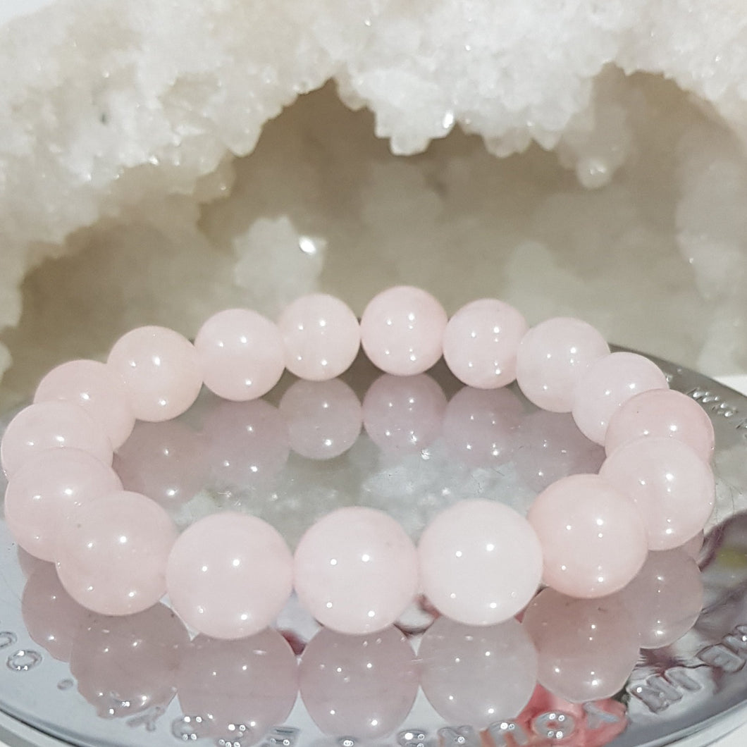 Rose Quartz Crystal 12mm Beaded Bracelet Gemstone 8 inch B50