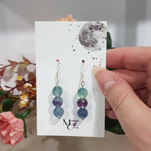 Load image into Gallery viewer, Fluorite crystal beaded silver Earrings 8mm E14
