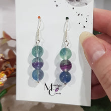 Load image into Gallery viewer, Fluorite crystal beaded silver Earrings 8mm E14
