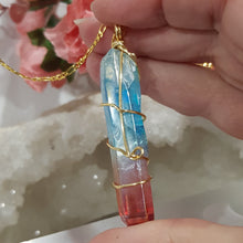 Load image into Gallery viewer, Rainbow Aura Quartz pendant gold wired 66mm ( chain not included) P29
