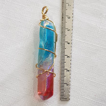 Load image into Gallery viewer, Rainbow Aura Quartz pendant gold wired 66mm ( chain not included) P29
